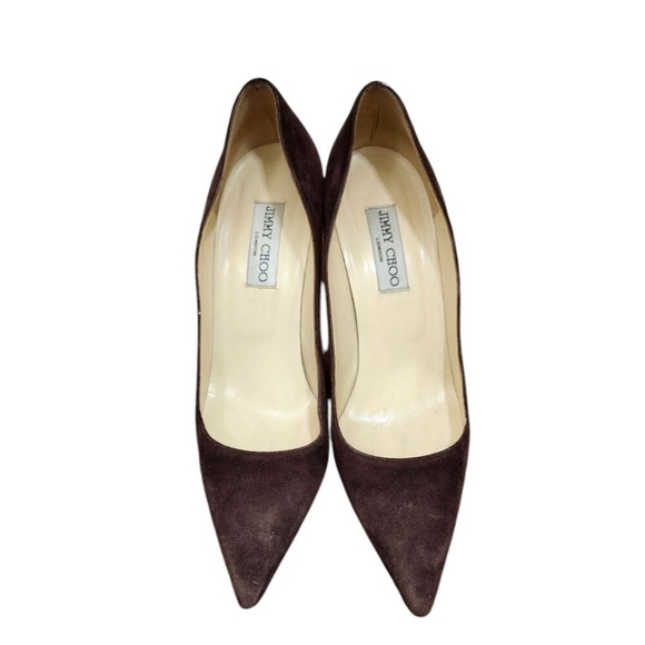 Jimmy Choo Suede Brown Pointed Toe Pin Heels Pumps Size EU40 US10 Authentic - Picture 4 of 12